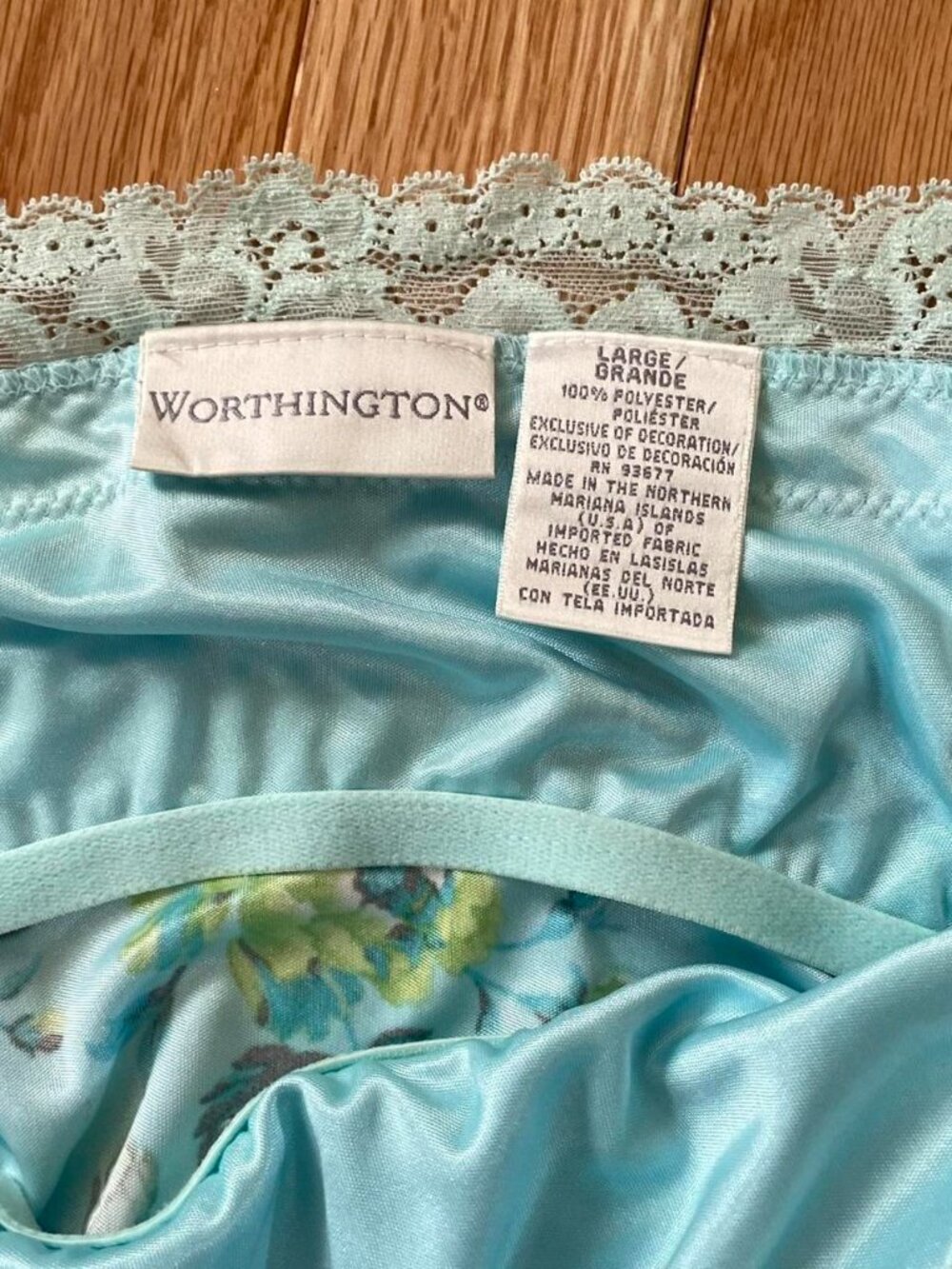 Vintage Blue Floral Silky Satin Lace Trim Cami Top Large Coquette Babydoll - Picture 7 of 8
